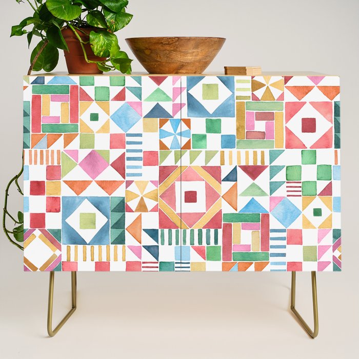 Christmas Geometric Patchwork Joy Watercolor Holiday Quilt Pattern Credenza Gallery Image 1