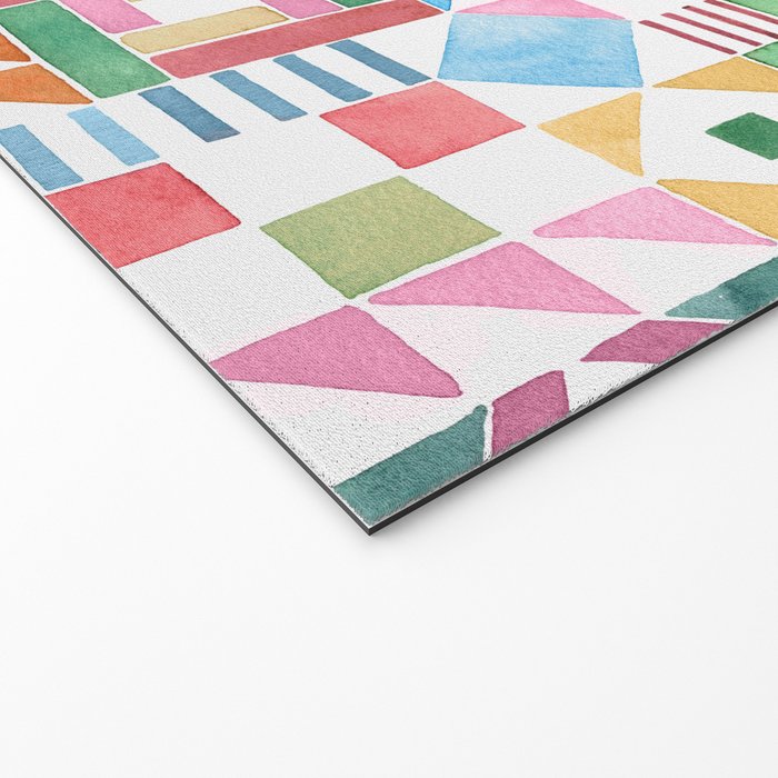 Christmas Geometric Patchwork Joy Watercolor Holiday Quilt Pattern Welcome Mat Gallery Image 2