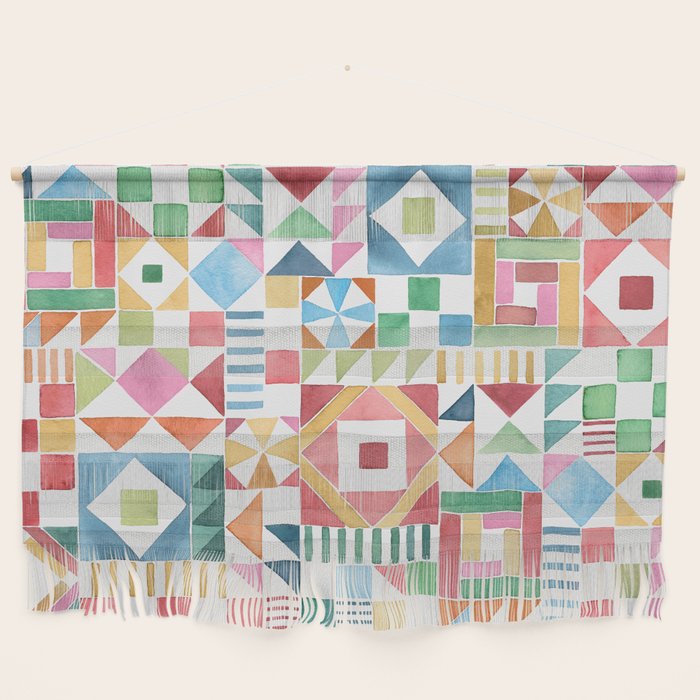 Christmas Geometric Patchwork Joy Watercolor Holiday Quilt Pattern Wall Hanging Gallery Image 1