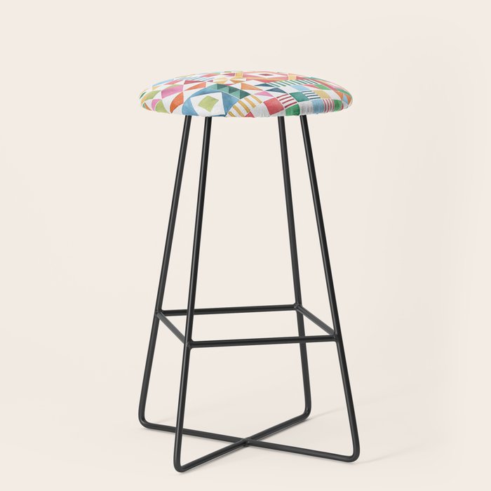Christmas Geometric Patchwork Joy Watercolor Holiday Quilt Pattern Stool Gallery Image 1