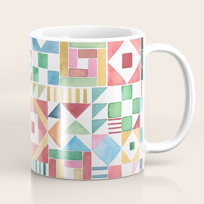 Christmas Geometric Patchwork Joy Watercolor Holiday Quilt Pattern Coffee Mug Gallery Image 1