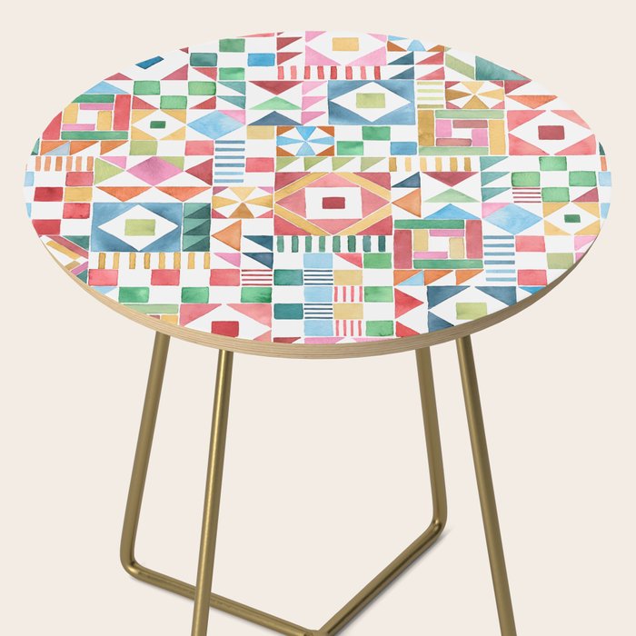Christmas Geometric Patchwork Joy Watercolor Holiday Quilt Pattern Side Table Gallery Image 2