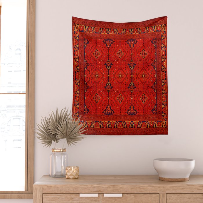 Red Oriental Heritage Bohemian Traditional Moroccan Style Wall Tapestry Gallery Image 2