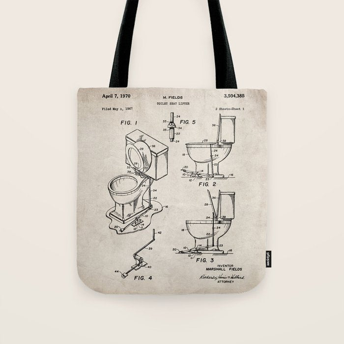 Toilet Seat Patent - Housewarming Bathroom Art - Antique Tote Bag Gallery Image 1