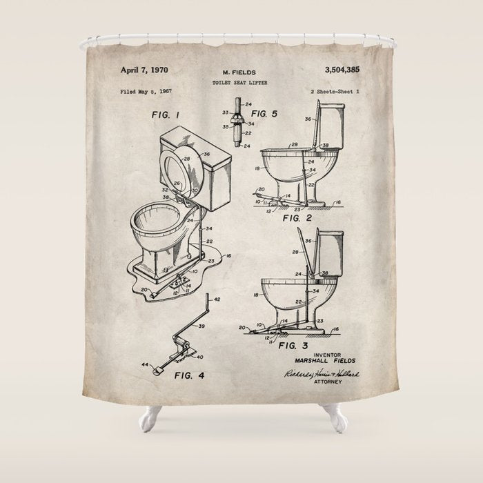 Toilet Seat Patent - Housewarming Bathroom Art - Antique Shower Curtain Gallery Image 1