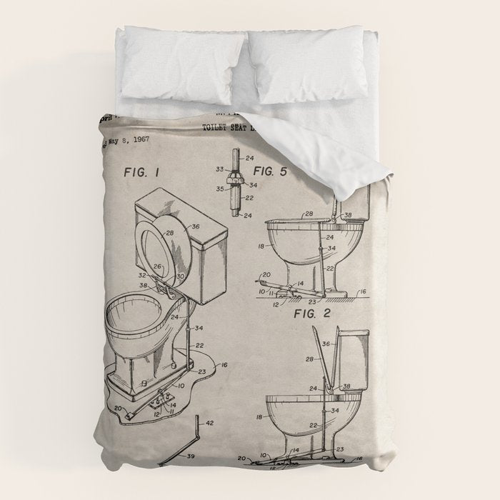 Toilet Seat Patent - Housewarming Bathroom Art - Antique Duvet Cover Gallery Image 6