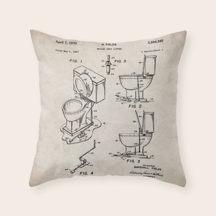 Toilet Seat Patent - Housewarming Bathroom Art - Antique Throw Pillow Gallery Image 6