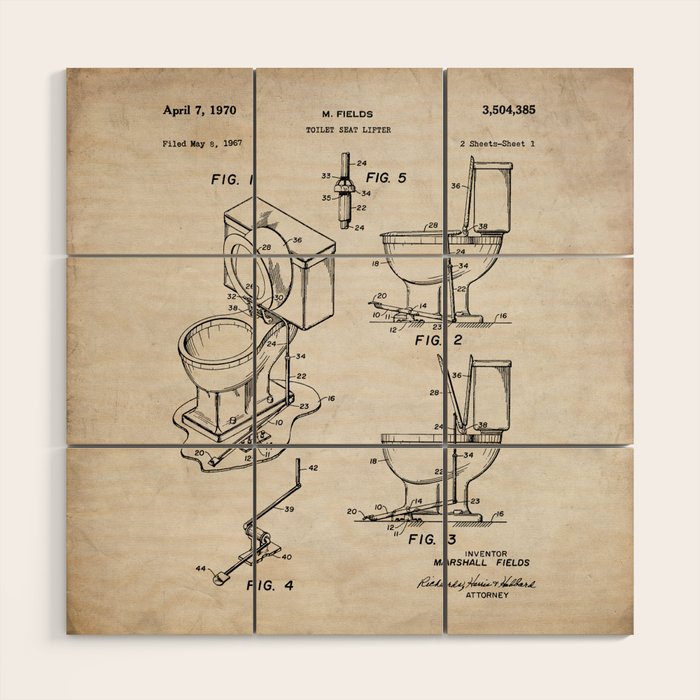 Toilet Seat Patent - Housewarming Bathroom Art - Antique Wood Wall Art Gallery Image 1