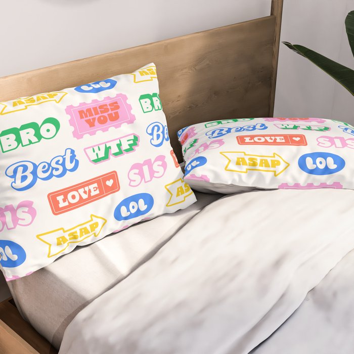 Retro funny sticker quote label pattern Pillow Sham Gallery Image 2