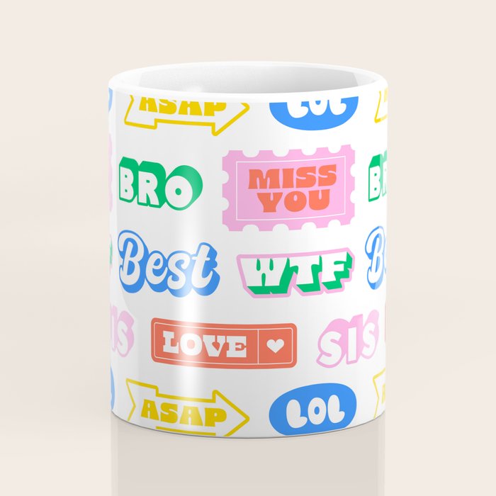 Retro funny sticker quote label pattern Coffee Mug Gallery Image 4