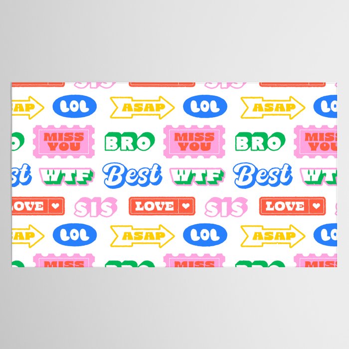 Retro funny sticker quote label pattern Tablecloth Gallery Image 2