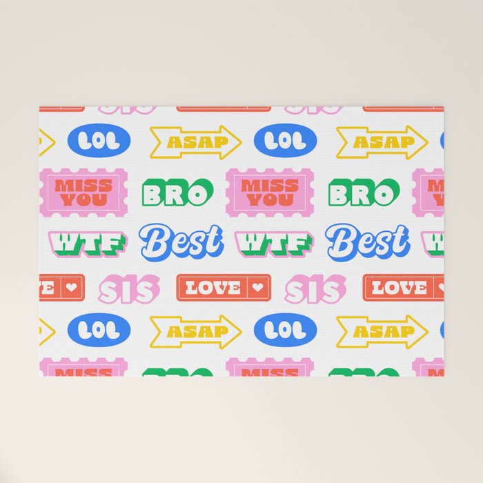 Retro funny sticker quote label pattern Welcome Mat Gallery Image 1