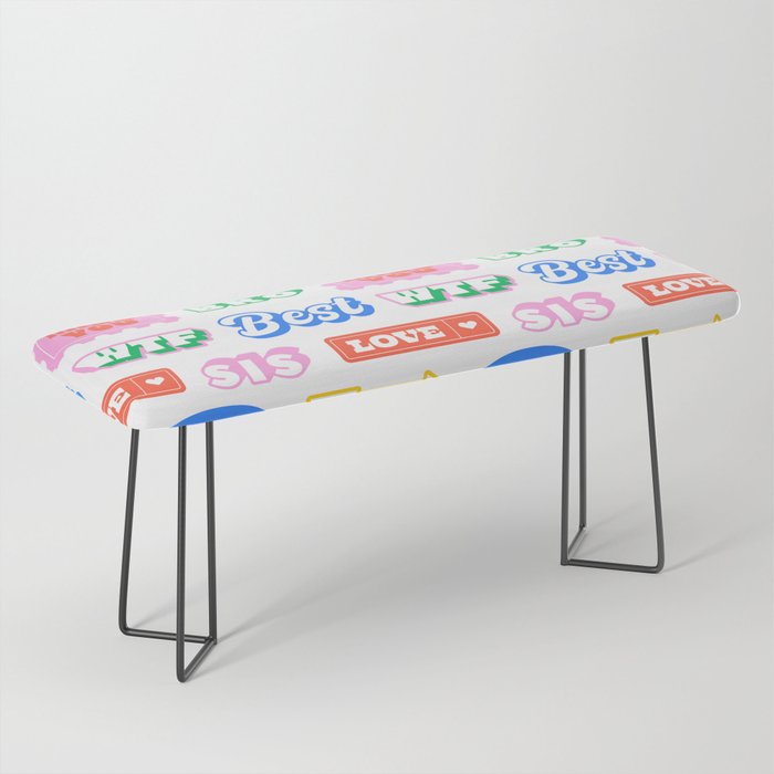 Retro funny sticker quote label pattern Bench Gallery Image 1