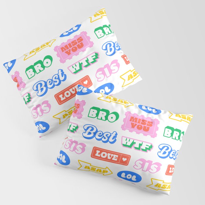 Retro funny sticker quote label pattern Pillow Sham Gallery Image 3