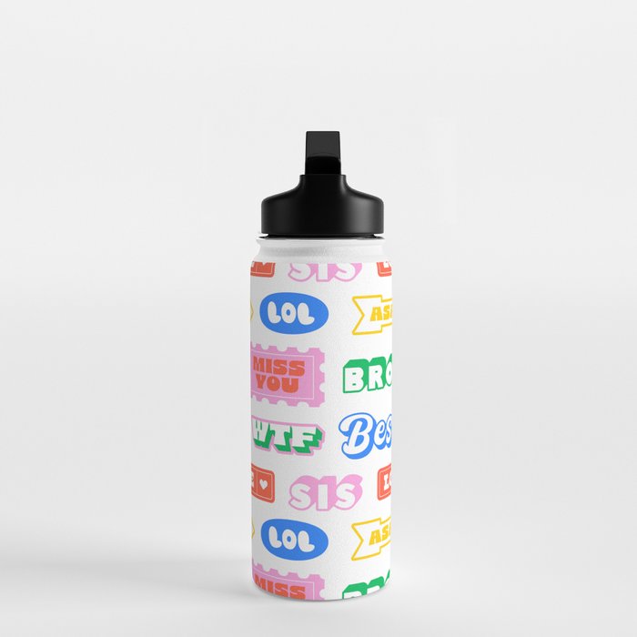 Retro funny sticker quote label pattern Water Bottle Gallery Image 3