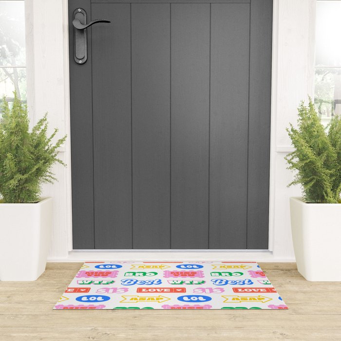 Retro funny sticker quote label pattern Welcome Mat Gallery Image 3