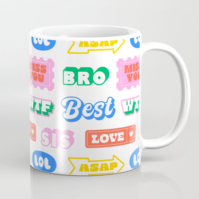 Retro funny sticker quote label pattern Coffee Mug Gallery Image 1