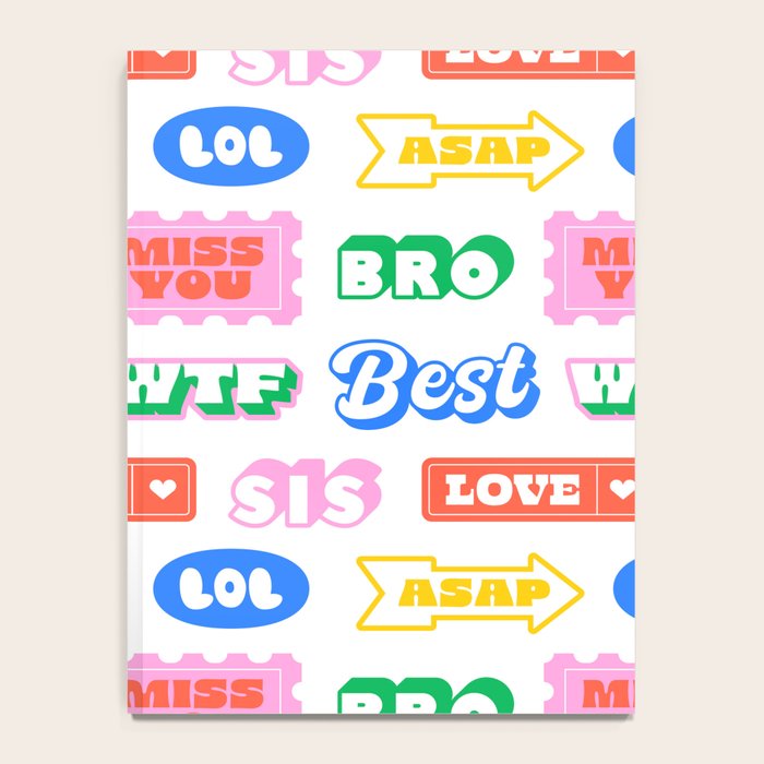 Retro funny sticker quote label pattern Notebook Gallery Image 4