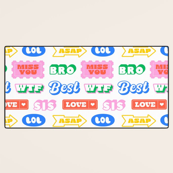 Retro funny sticker quote label pattern Desk Mat Gallery Image 3