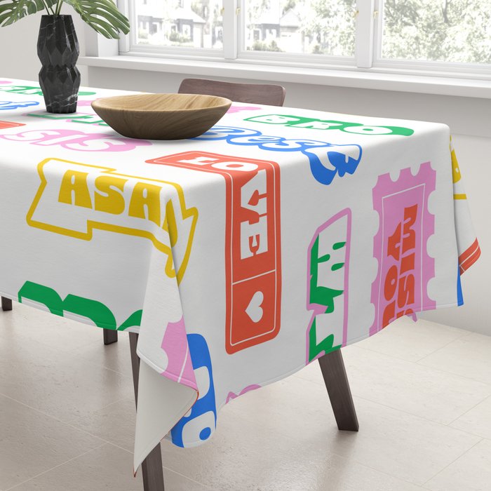 Retro funny sticker quote label pattern Tablecloth Gallery Image 3