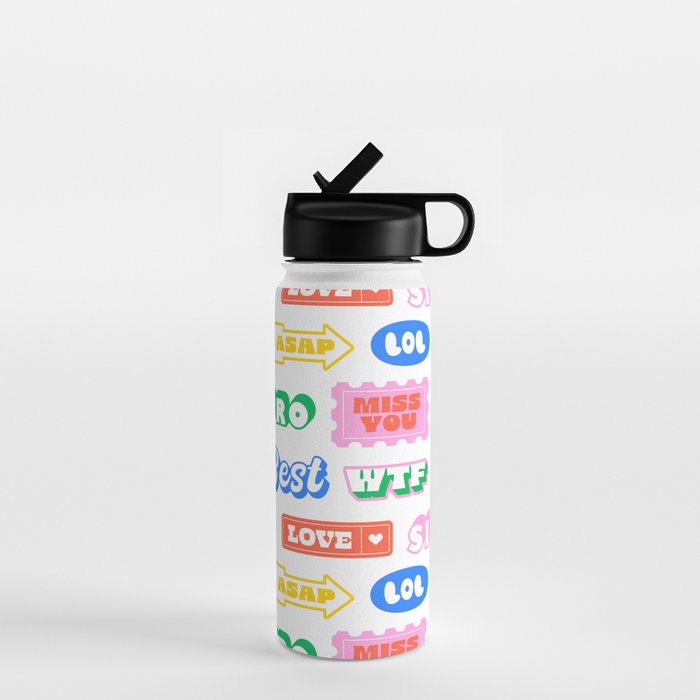 Retro funny sticker quote label pattern Water Bottle Gallery Image 1