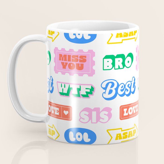 Retro funny sticker quote label pattern Coffee Mug Gallery Image 3