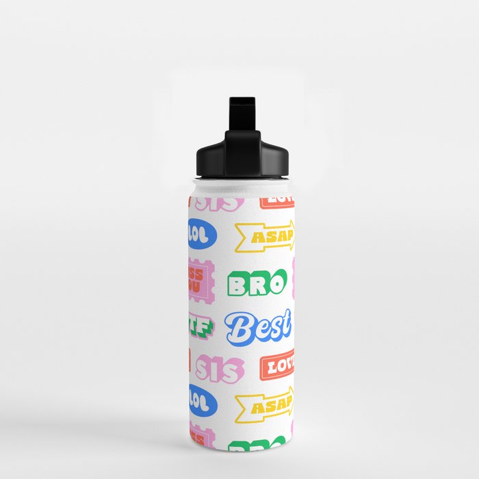 Retro funny sticker quote label pattern Water Bottle Gallery Image 2
