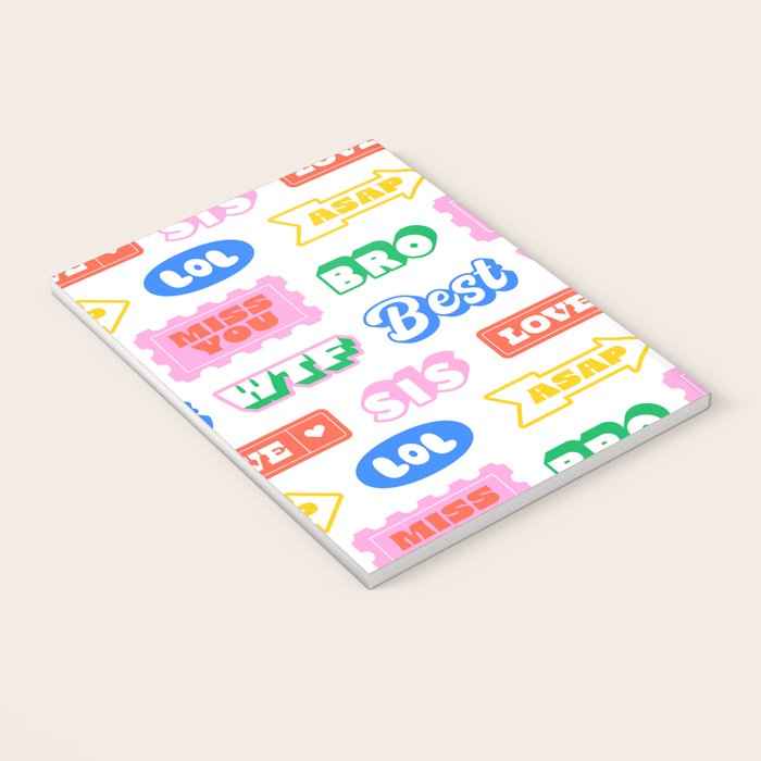 Retro funny sticker quote label pattern Notebook Gallery Image 3
