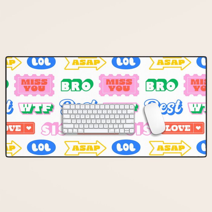 Retro funny sticker quote label pattern Desk Mat Gallery Image 1