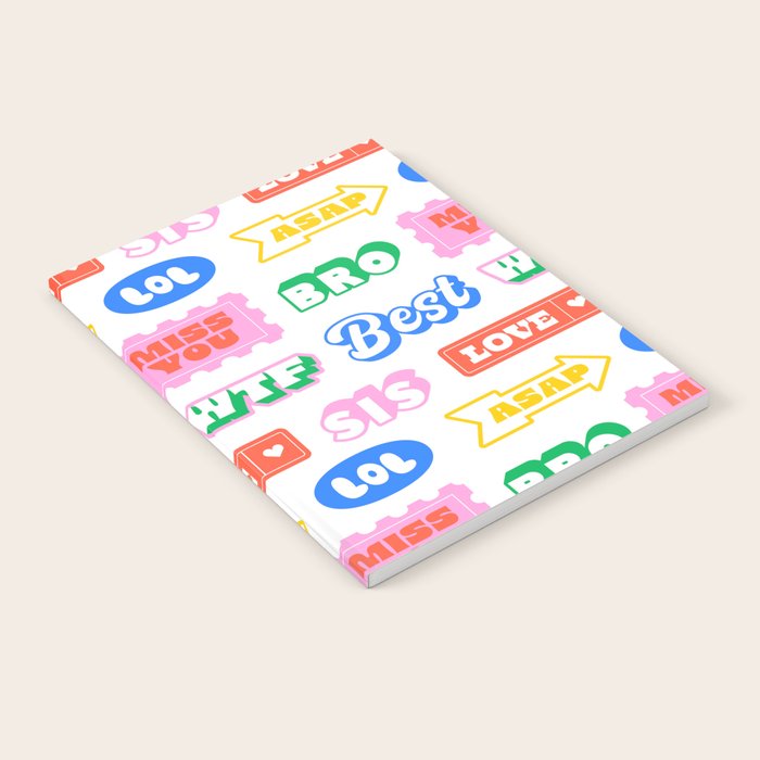 Retro funny sticker quote label pattern Notebook Gallery Image 2