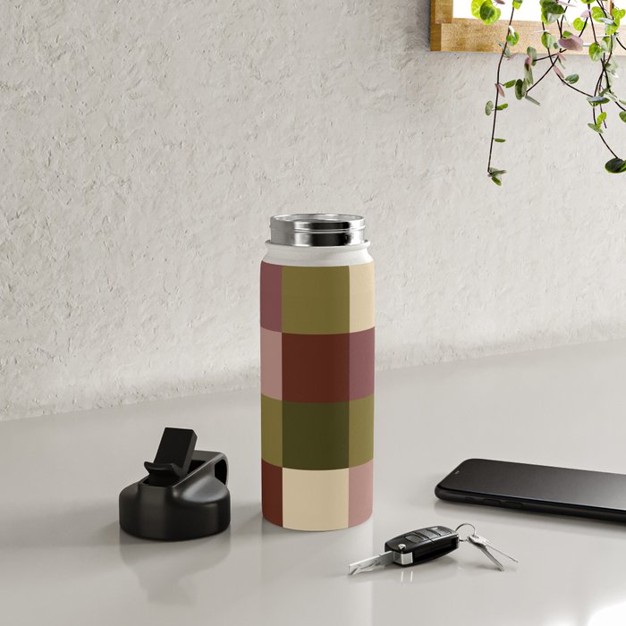 Bold Earthy Checks Pattern - Large V Water Bottle Gallery Image 4