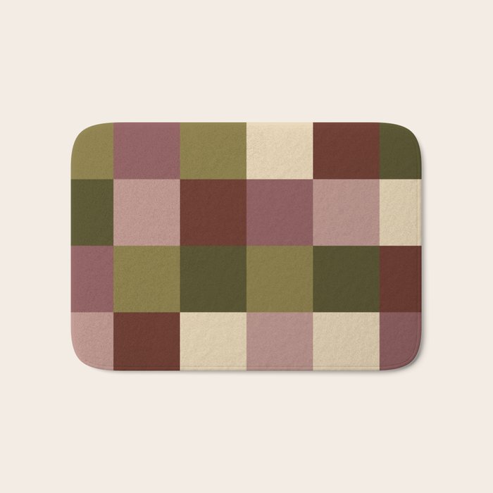 Bold Earthy Checks Pattern - Large V Bath Mat Gallery Image 1