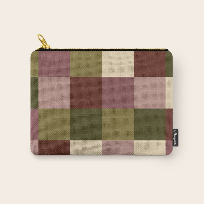 Bold Earthy Checks Pattern - Large V Carry All Pouch Gallery Image 1