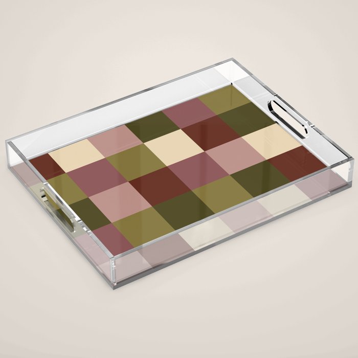 Bold Earthy Checks Pattern - Large V Acrylic Tray Gallery Image 1