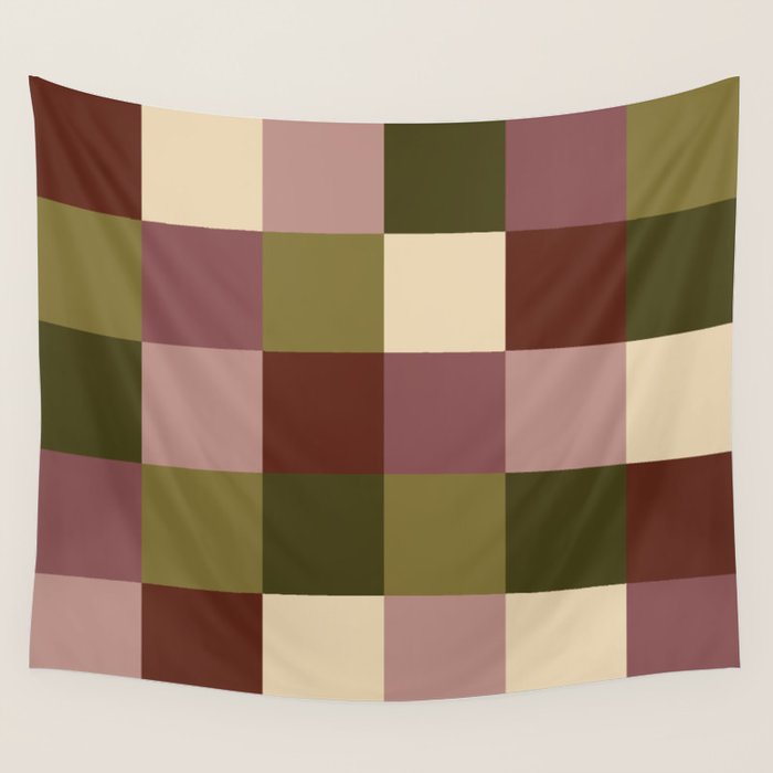 Bold Earthy Checks Pattern - Large V Wall Tapestry Gallery Image 4
