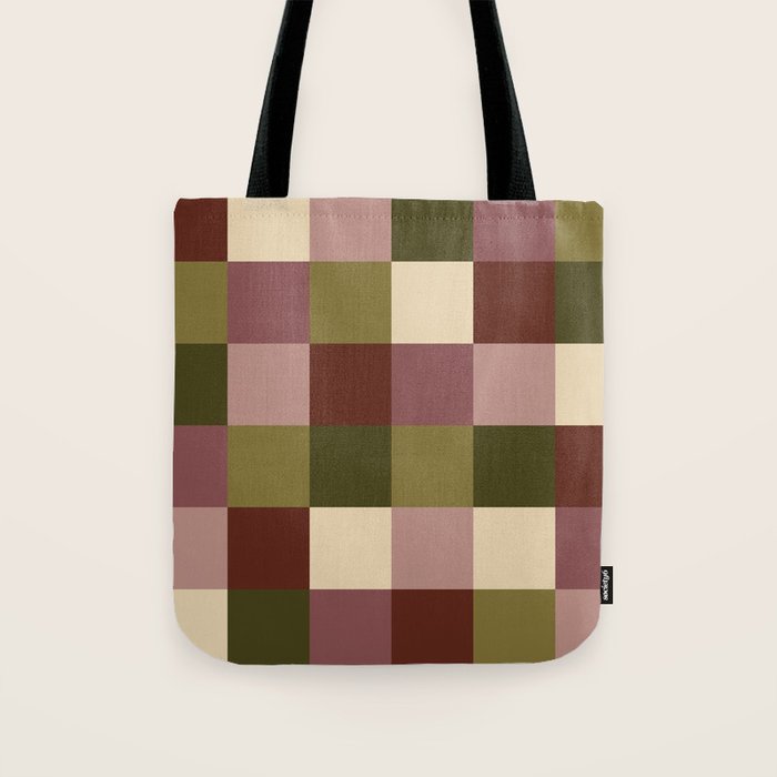 Bold Earthy Checks Pattern - Large V Tote Bag Gallery Image 1