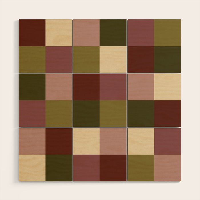 Bold Earthy Checks Pattern - Large V Wood Wall Art Gallery Image 1