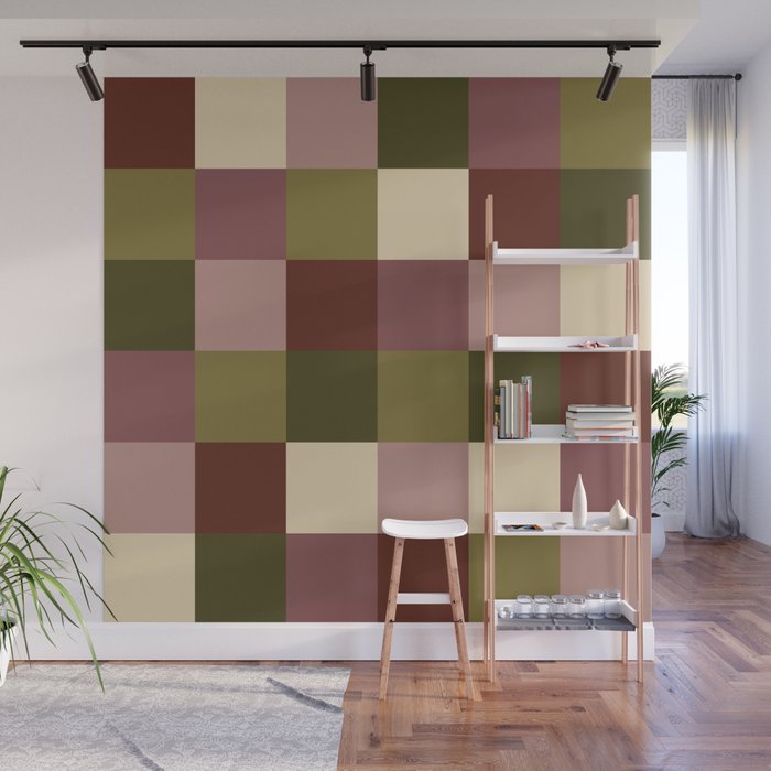 Bold Earthy Checks Pattern - Large V Wall Mural Gallery Image 1