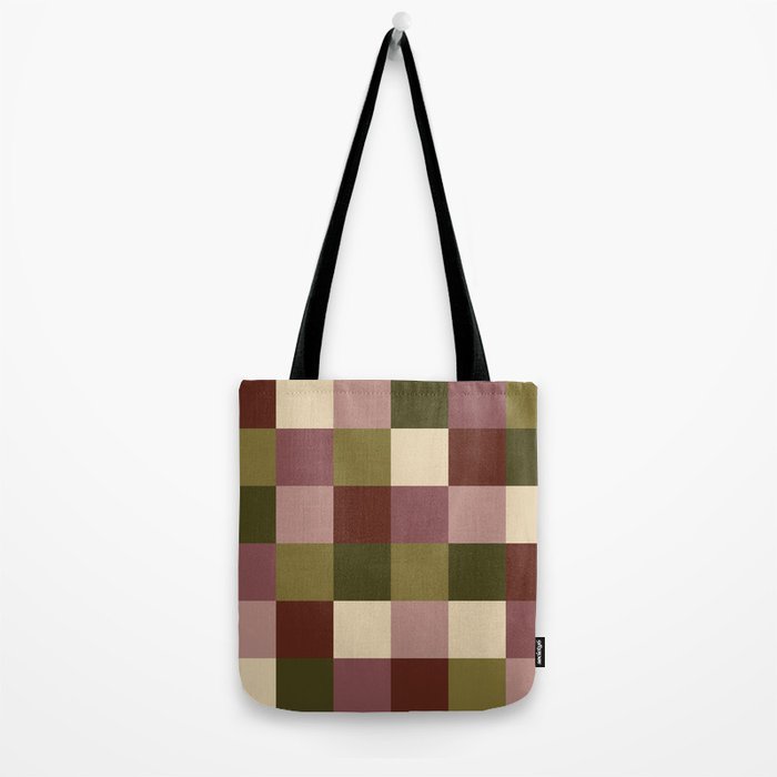 Bold Earthy Checks Pattern - Large V Tote Bag Gallery Image 2