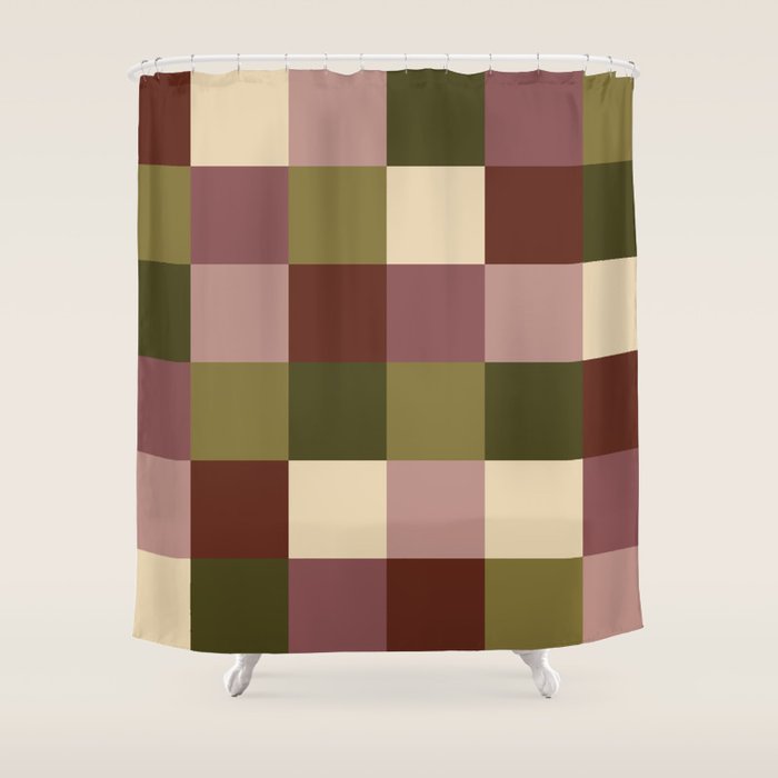 Bold Earthy Checks Pattern - Large V Shower Curtain Gallery Image 1