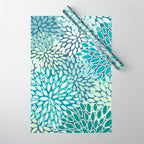 Christmas, Floral Prints, Teal, Blue and Green, Colour Prints Wrapping Paper Gallery Image 1