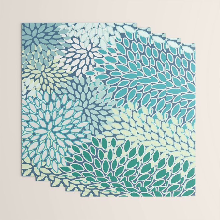 Christmas, Floral Prints, Teal, Blue and Green, Colour Prints Wrapping Paper Gallery Image 3