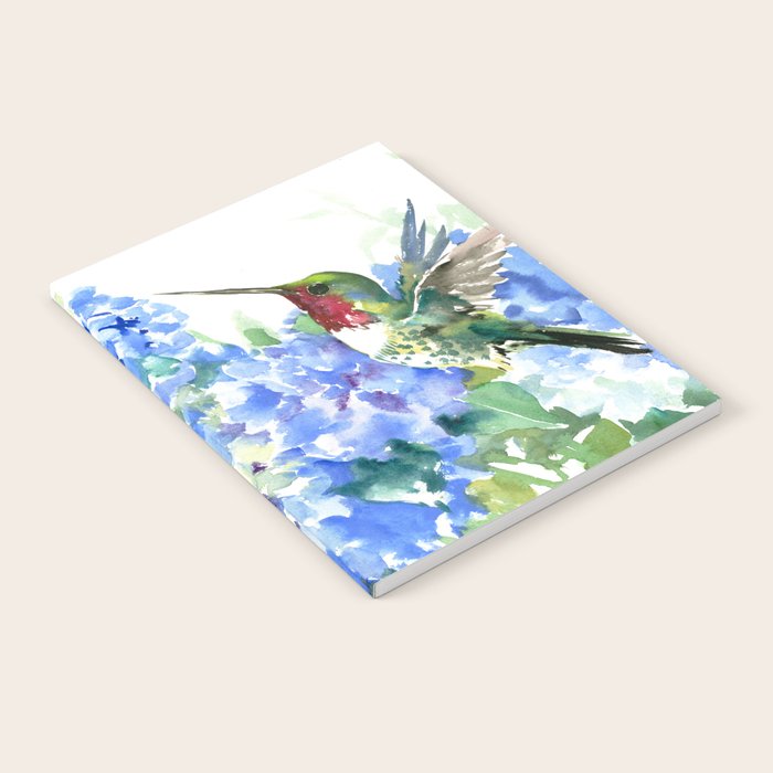 Hydrangea Flowers and Ruby Throat Hummingbird Notebook Gallery Image 2