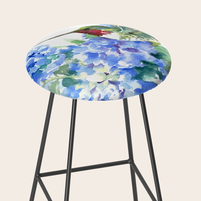 Hydrangea Flowers and Ruby Throat Hummingbird Stool Gallery Image 2
