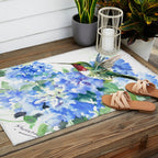 Hydrangea Flowers and Ruby Throat Hummingbird Outdoor Rug Gallery Image 2