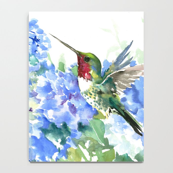 Hydrangea Flowers and Ruby Throat Hummingbird Notebook Gallery Image 4