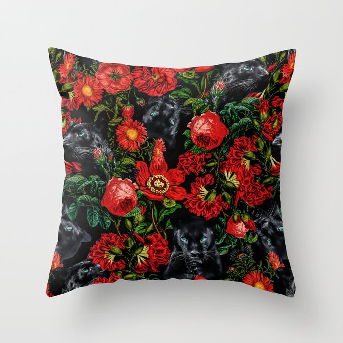 Panther and Floral Pattern XO Throw Pillow Gallery Image 1