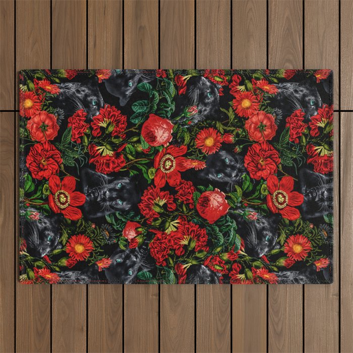 Panther and Floral Pattern XO Outdoor Rug Gallery Image 1