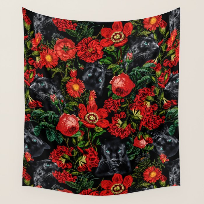 Panther and Floral Pattern XO Wall Tapestry Gallery Image 4