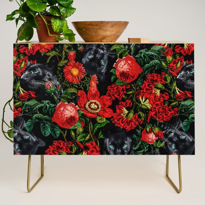 Panther and Floral Pattern XO Credenza Gallery Image 1